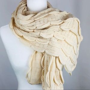 NWT Anthropologie Knit Scalloped Scarf, Cream O/S
